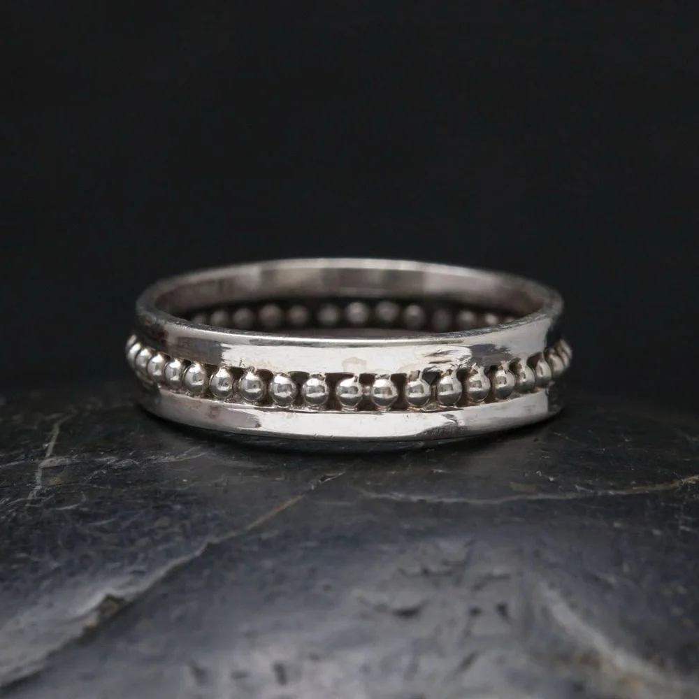 🔥Beautiful Classy Genuine Sterling 925 Silver Beaded Corona Band Ring 8 9 Gift - Picture 1 of 4